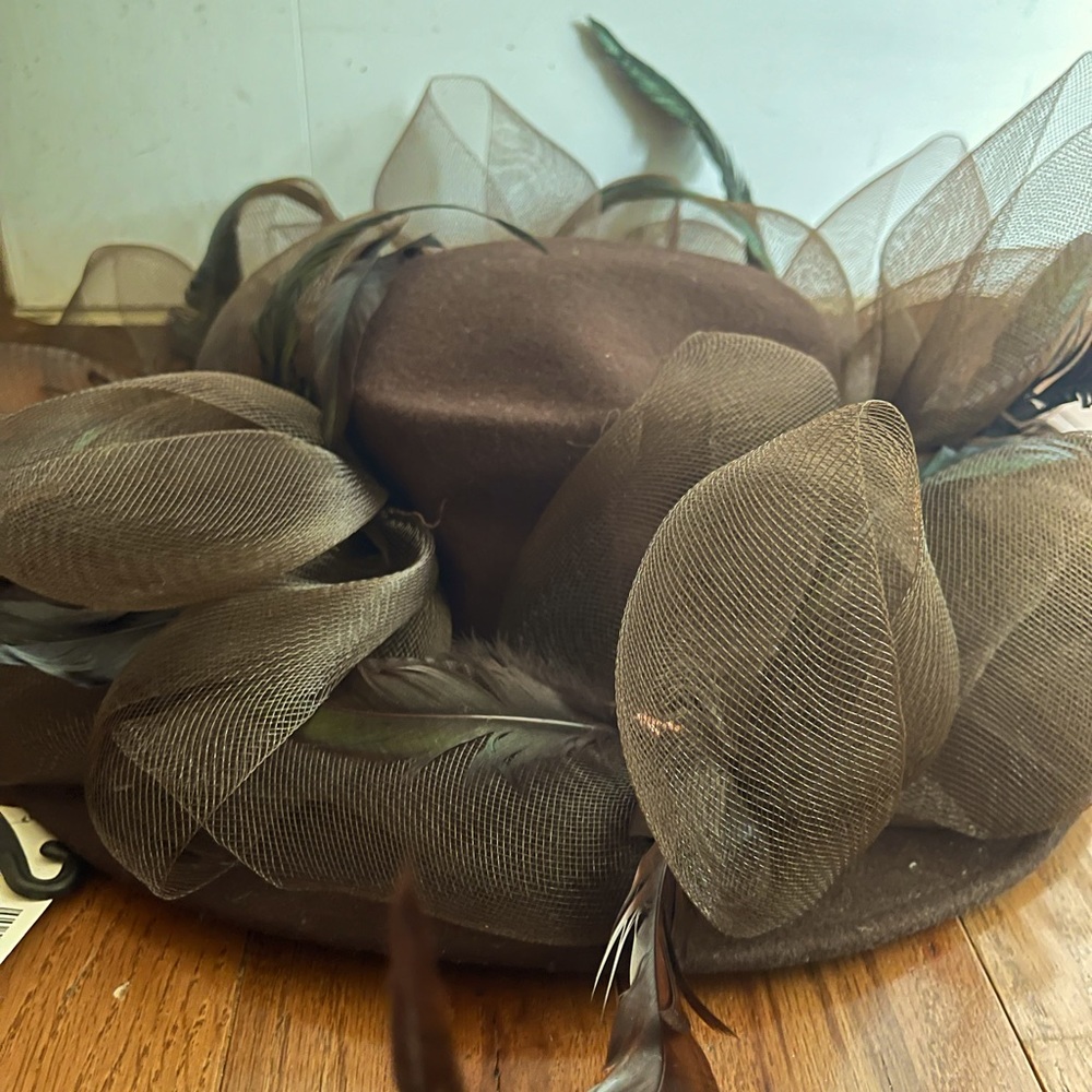 Chocolate Brown Feathered Hat